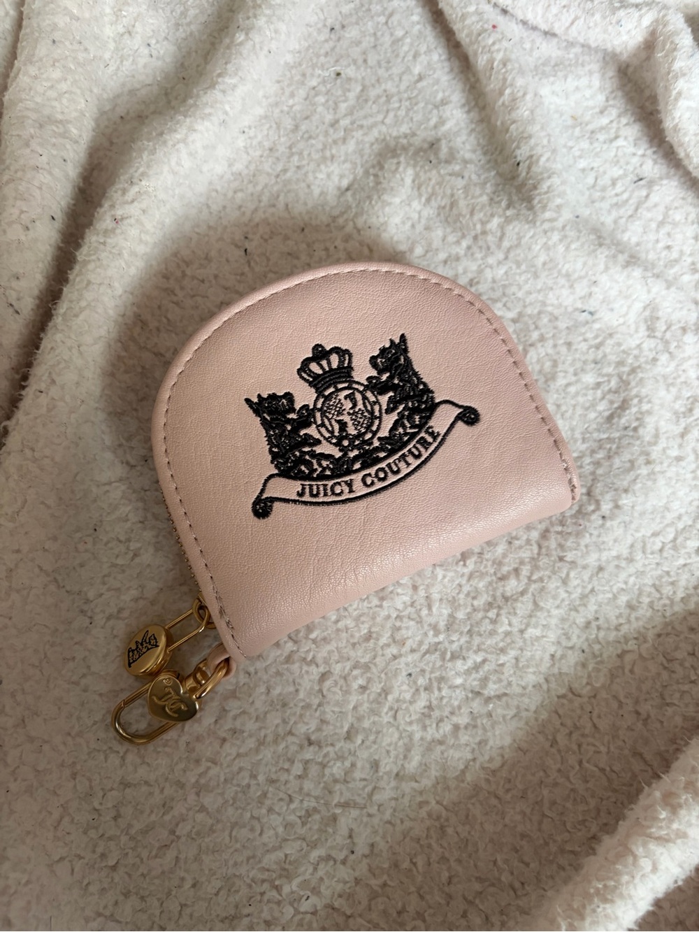 Juicy Couture Light Pink Leather Key & Card Holder with Gold Hardware